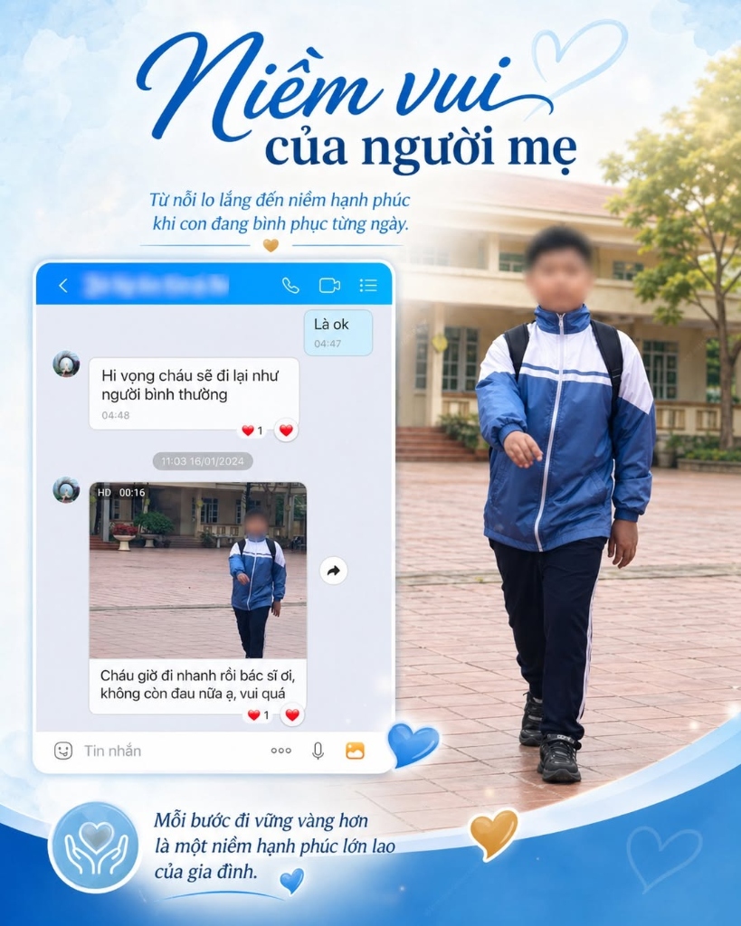 Niềm vui của người mẹ khi con bình phục sau kéo dài chân